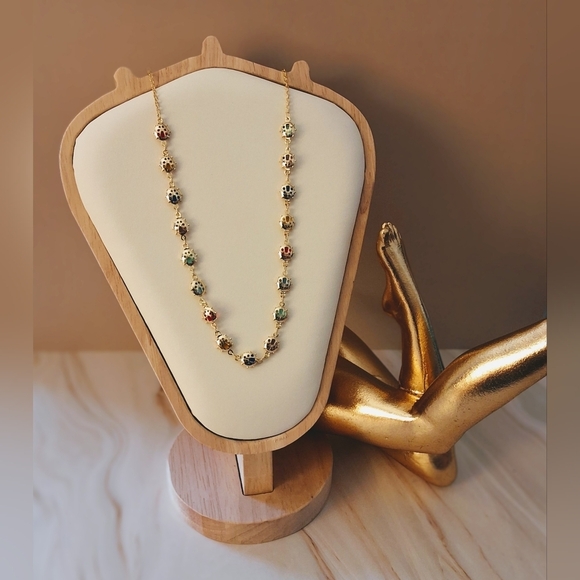 Pretty Bird 18K Yellow Gold Plated Ladybug Necklace with Multicolor Crystals - Picture 10 of 15